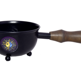 Metal Black Smudge Sage Pot Holder with Handle - 3" Celestial