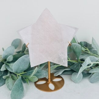 Rose Quartz Star on Gold Stand Pin - Specimen Carving 9"