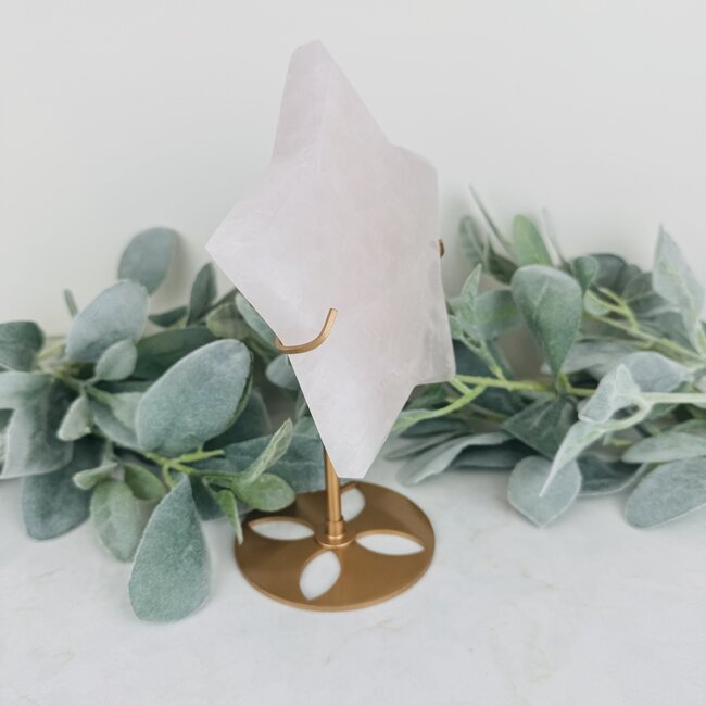 Rose Quartz Star on Gold Stand Pin - Specimen Carving 9"
