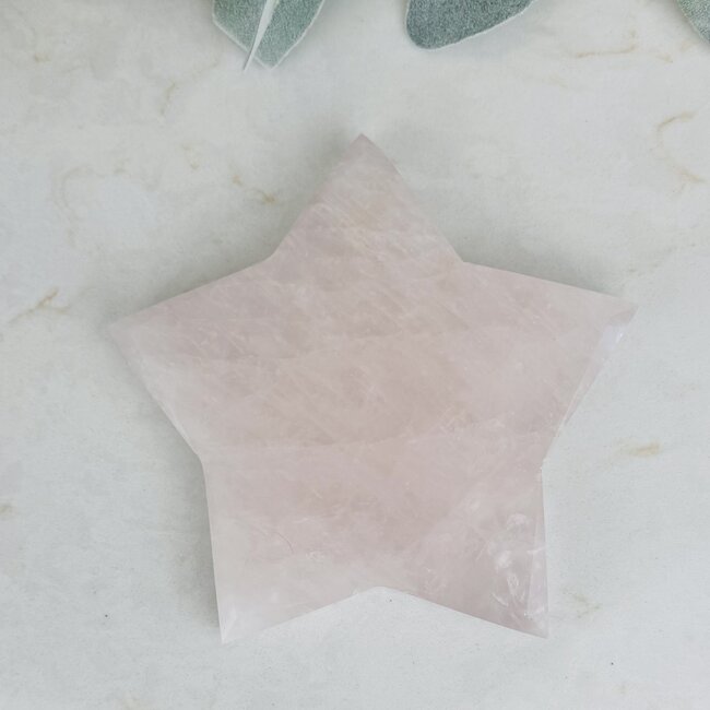 Rose Quartz Star on Gold Stand Pin - Specimen Carving 9"