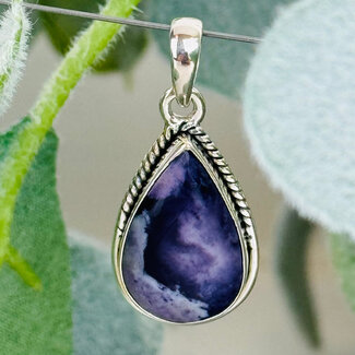 Tiffany Stone (Bertrandite) Pendants - Teardrop Pear Miligrain Bezel Set - Sterling Silver