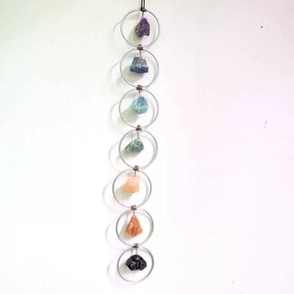 Hanging Home Decor (Silver) Circles Assorted Chakra Rough Raw Natural Stones