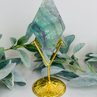 Rainbow Fluorite Diamond on Gold Pin Stand - Medium