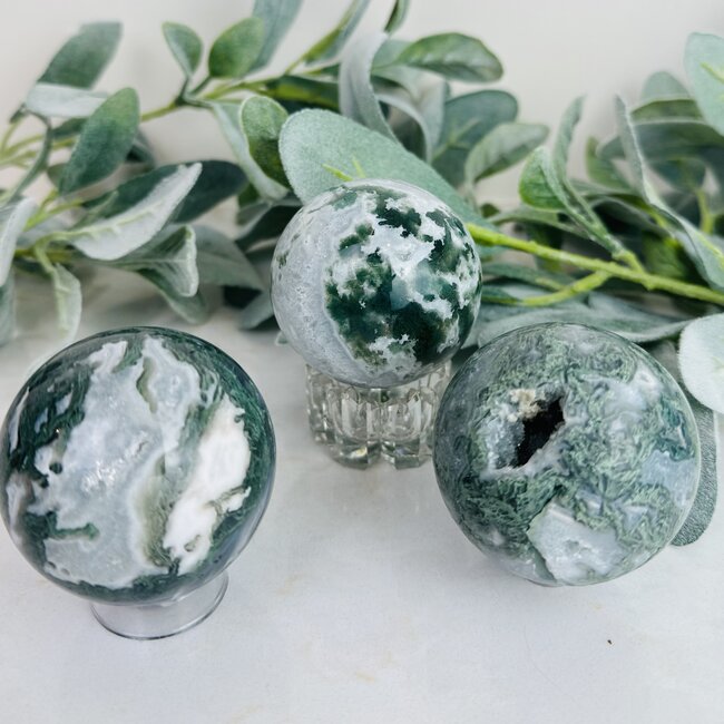 Moss Agate Spheres Orb Globe - 55-60mm