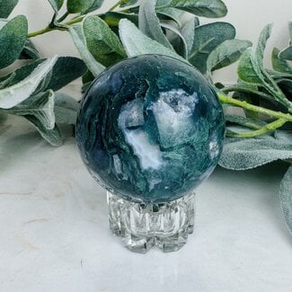Moss Agate Sphere Orb - 65-70mm