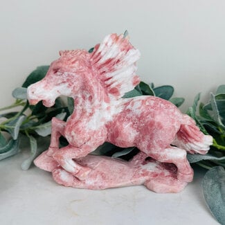 Pink Opal Horse Pony Carving - Figurine Specimen - 8" Long 6" High