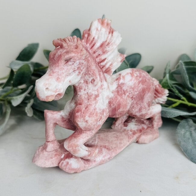 Pink Opal Horse Pony Carving - Figurine Specimen - 8" Long 6" High