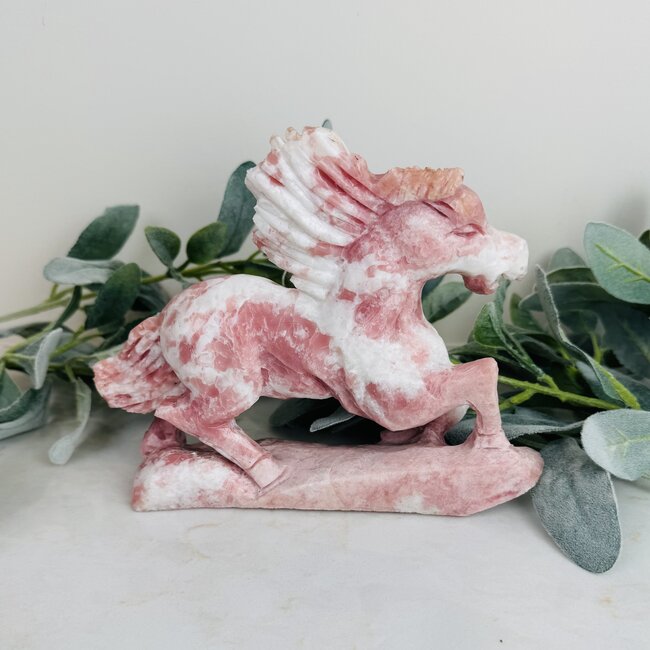 Pink Opal Horse Pony Carving - Figurine Specimen - 8" Long 6" High