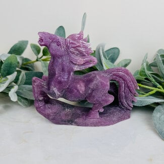 Lepidolite (Purple Mica) Horse Pony Carving Figurine Specimen Large (Matte) - 6"x5"