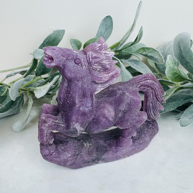 Lepidolite (Purple Mica) Horse Pony Carving Figurine Specimen Large (Matte) - 6"x5"