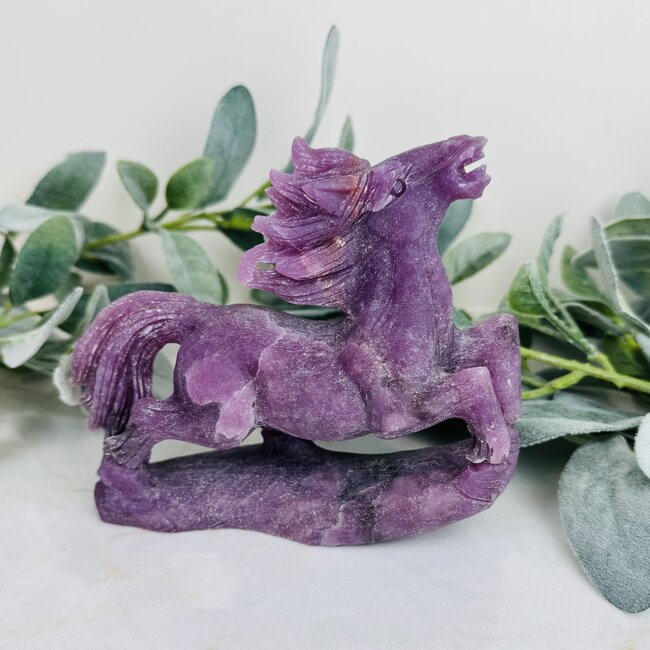 Lepidolite (Purple Mica) Horse Pony Carving Figurine Specimen Large (Matte) - 6"x5"