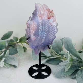 Flower (Cherry Blossom) Agate Leaf Carving on Black Stand Pin - Large 8"