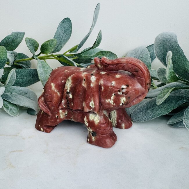 Pink Opal Elephant Figurine Specimen Carving - Large 5"
