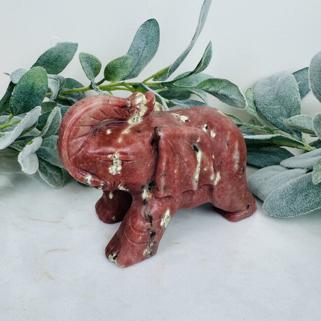 Pink Opal Elephant Figurine Specimen Carving - Large 5"