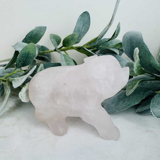 Rose Quartz Pig Piglet - Specimen Carving Figurine Large 4.5"