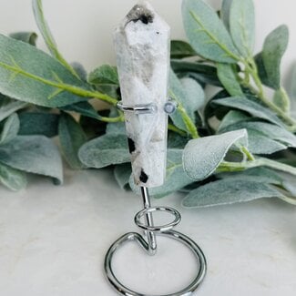 Rainbow Moonstone Faceted Wand on Silver Stand Pin