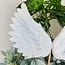 Aura Selenite (Satin Spar Gypsum) Angel Wings on Gold Stand Pin - Extra Large 12"+ Carving Specimen Statement Piece