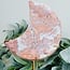 Pink Agate Crescent Moon on Gold Stand Pin - 8.5" Carving Specimen