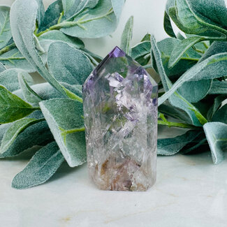 Amethyst Smoky (Smokey) & Clear Quartz with Petroleum Phantom Inclusion Point Tower Generator - 3" Specimen Rainbows
