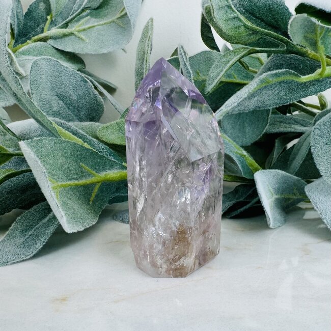 Amethyst Smoky (Smokey) & Clear Quartz with Petroleum Phantom Inclusion Point Tower Generator - 3" Specimen Rainbows