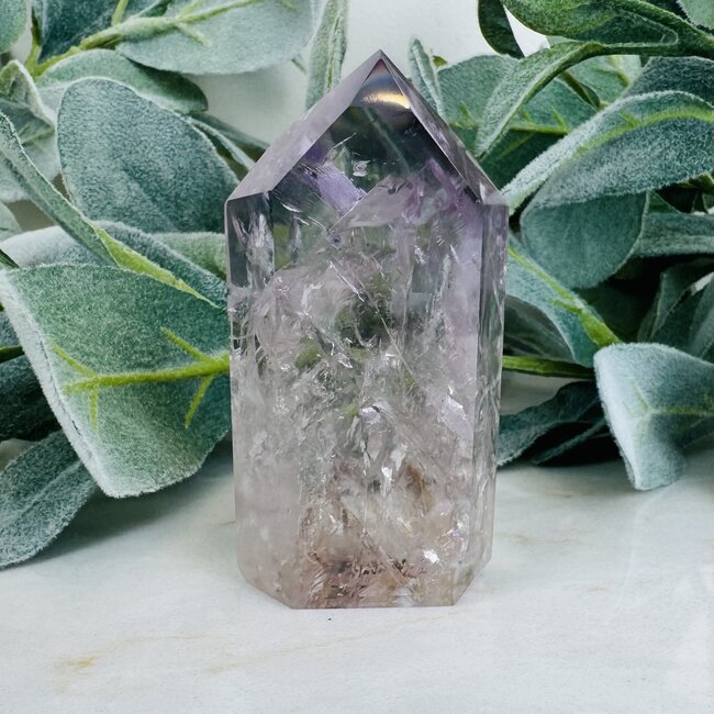 Amethyst Smoky (Smokey) & Clear Quartz with Petroleum Phantom Inclusion Point Tower Generator - 3" Specimen Rainbows