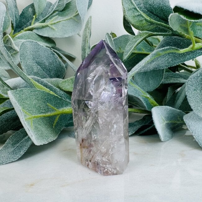 Amethyst Smoky (Smokey) & Clear Quartz with Petroleum Phantom Inclusion Point Tower Generator - 3" Specimen Rainbows