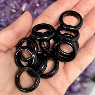 Black Obsidian Rings - Sizes 6 Plain Dome