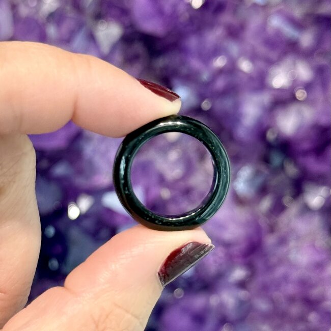 Black Obsidian Rings - Sizes 6 Plain Dome