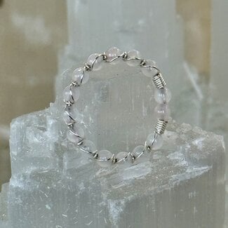Rose Quartz Rings - Adjustable Wire Wrapped Beaded Stretch Gemstone