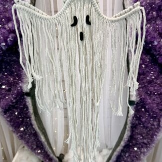 Tapestry Banner Wall Hanging Decor - Ghost White Handwoven Macrame 23" - Spiritual Decor