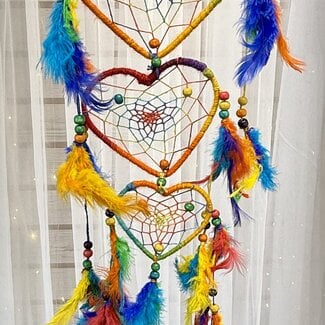 Dreamcatcher Dream Catcher - Triple Heart Handwoven Rainbow - 12"L Home Decor
