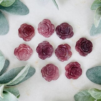 Lavender Purple Rose Quartz Roses - 1" Small Flowers Carving