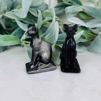 Silversheen Silver Sheen Black Obsidian Sitting Cats - Medium 3" Animal Carving Kitten Kitty
