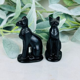 Black Obsidian Sitting Cats - Medium 2.5" Animal Carving Kitten Kitty