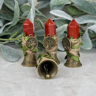 Red Jasper Bells - Small 2.5" Point Tree of Life Charm Brass Chime Alter