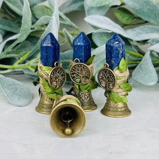 Lapis Lazuli Bells - Small 2.5" Point Tree of Life Charm Brass Chime Alter