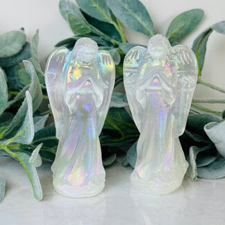 Aura Selenite (Satin Spar Gypsum) Angels - 5" Medium Figurine Carving