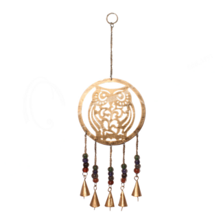 Bronze Owl Bells Hanging 18"  -  5 Bells Door Handle Chime Home Decor