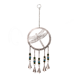 Silver Dragonfly Bells Hanging 17.5"  -  5 Bells Door Handle Chime Home Decor