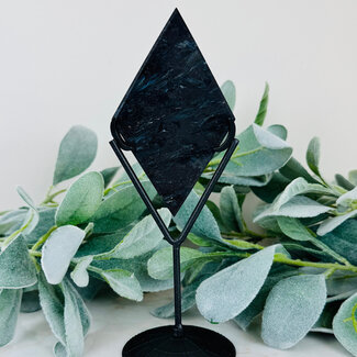 Arfvedsonite (Fireworks Stone) Diamond on Black Stand Pin - 8"