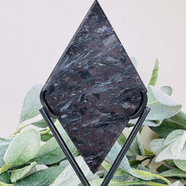 Arfvedsonite (Fireworks Stone) Diamond on Black Stand Pin - 8"