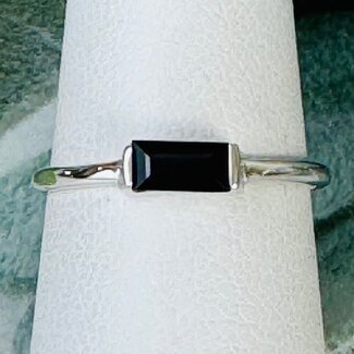 Black Onyx Rings - Size 5 Rectangle East-West Bezel Set - Sterling Silver