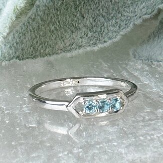 Swiss Blue Topaz Rings - Size 4 3 Round Circle Prong Claw Set - Sterling Silver