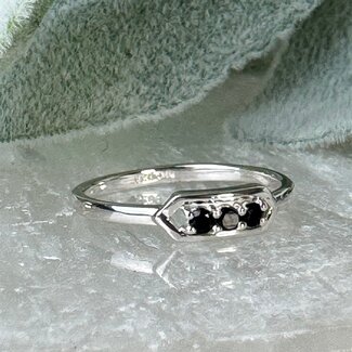 Black Tourmaline Rings - Size 7 3 Round Circle Prong Claw Set - Sterling Silver