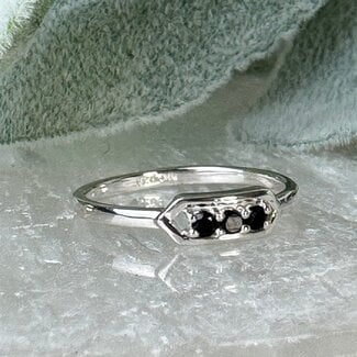 Black Tourmaline Rings - Size 9 3 Round Circle Prong Claw Set - Sterling Silver