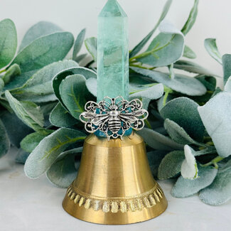 Brass Bells with Green Fluorite Point Bumblebee Charm - 6"