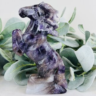 Chevron Amethyst Horse Pony Specimen - 6" Animal Carving Figurine
