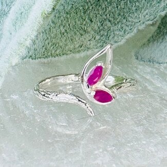 Ruby Leaf Rings - Size 8 Marquise Claw Prong Set - Sterling Silver