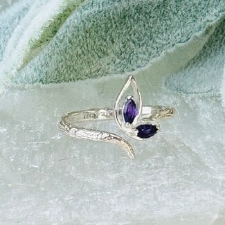 Amethyst Leaf Rings - Size 8 Marquise Claw Prong Set - Sterling Silver