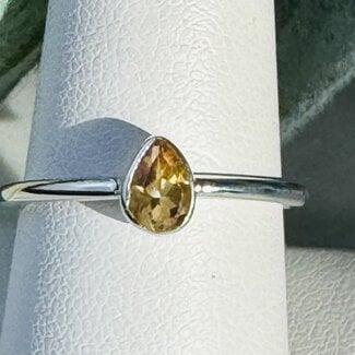 Citrine Rings - Size 10 Faceted Teardrop Pear Bezel Set - Sterling Silver Stackable